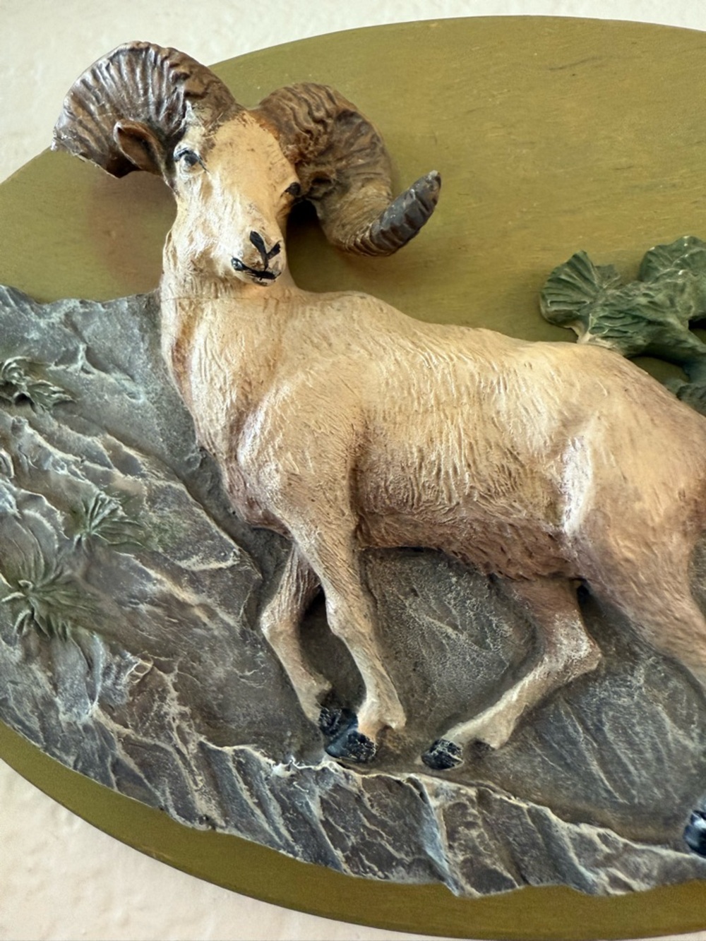 Vintage Avon Olive and Beige Ram Relief Wall Plaque - Picture 6 of 8